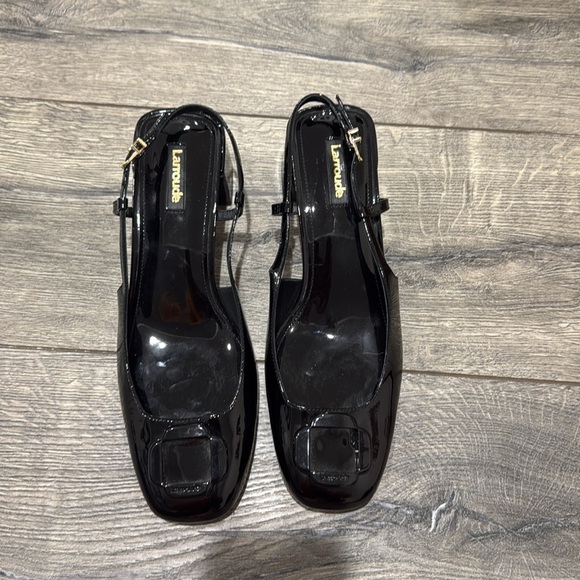 • Larroude • Women’s Block Heel Square Toe Heels Patent Black Leather 10 - Picture 2 of 5